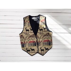 tapestry vest 90s vintage New Identity deer mountain novelty print‎ woven vest